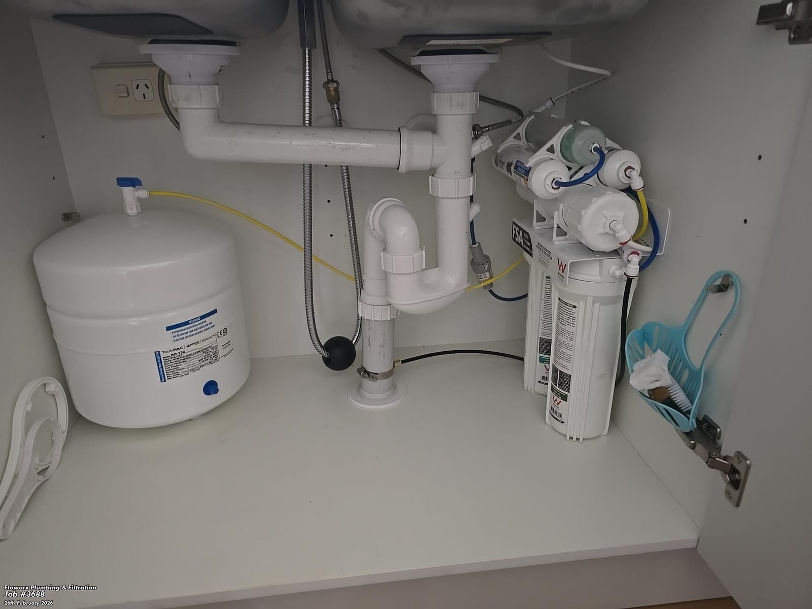 Pure Water Filtration under sink reverse osmosis system plumbed in beneath kitchen bench